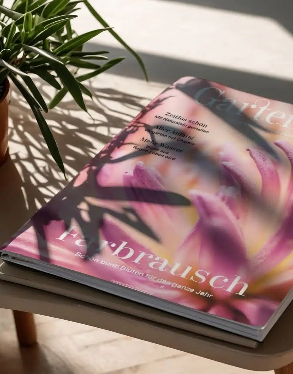 Teaserbild_GatrenArt_980x1251 GartenArt-Ausgabe 2/2026 mit Magazincovern und Smartphone, beworben mit „Jetzt auch online!“ sowie dem Titel „Farbrausch“.